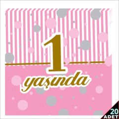 1 Yaşında Peçete 33cm x 33cm, 20 Adet - Pembe