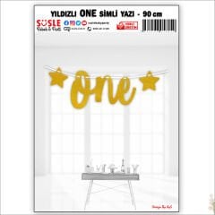 1 Yaş Yıldızlı One Yazı, 90 cm - Altın