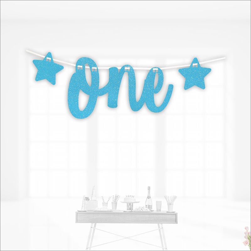 1 Yaş Yıldızlı One Yazı, 90 cm - Mavi