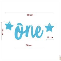 1 Yaş Yıldızlı One Yazı, 90 cm - Mavi