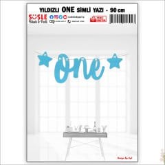 1 Yaş Yıldızlı One Yazı, 90 cm - Mavi