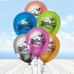 Happy Birthday Baskılı Çok Renkli Krom Balon - 5 Adet