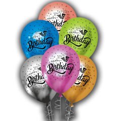 Happy Birthday Baskılı Çok Renkli Krom Balon - 5 Adet