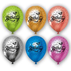 Happy Birthday Baskılı Çok Renkli Krom Balon - 5 Adet