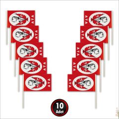 Ata Bayrağı Sopalı, 18cm x 12cm - 10 Adet