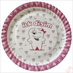 İlk Dişim Karton Tabak, 23cm x 8 Adet - Pembe