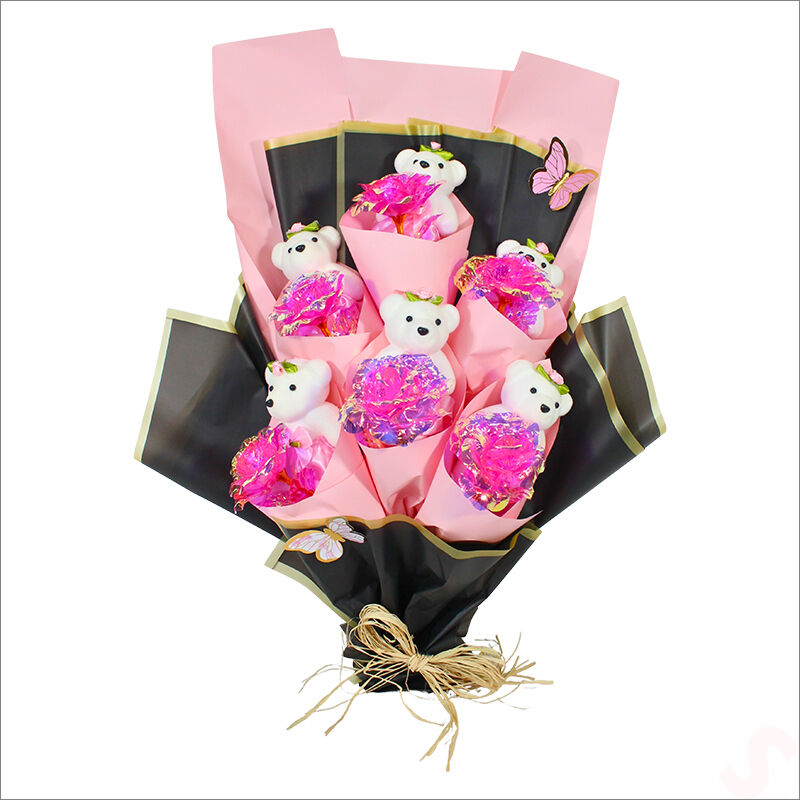Sonsuzluk Güllü ve Strafor Ayıcıklı Buket, 60cm x 40cm - Pembe