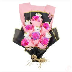 Sonsuzluk Güllü ve Strafor Ayıcıklı Buket, 60cm x 40cm - Pembe