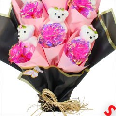 Sonsuzluk Güllü ve Strafor Ayıcıklı Buket, 60cm x 40cm - Pembe