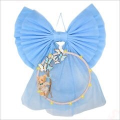 Kasnaklı Tül Fiyonk ve Ayıcıklı 70cm x 55cm Kapı Süsü - Mavi