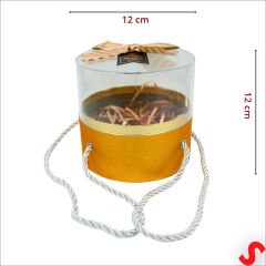 Pleksi Kapaklı Fiyonklu ve Dolgulu Karton Kutu, 20cm - Altın