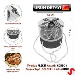 Pleksi Kapaklı Fiyonklu ve Dolgulu Karton Kutu, 20cm - Altın