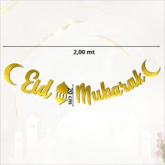 Eid Mubarak Metalik Altın Banner - 2 mt لافتة ذهبية معدنية لعيد مبارك