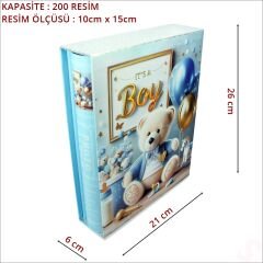 Bebek Fotoğraf Albümü, Kutulu ve 200 Resimlik - Mavi