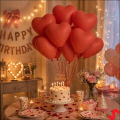 Kırmızı Kalp Lateks Balon, 30 cm x 8 Adet