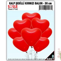 Kırmızı Kalp Lateks Balon, 30 cm x 8 Adet
