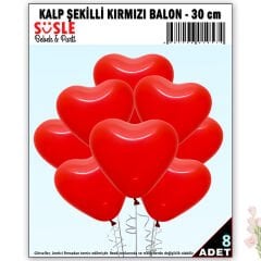 Kırmızı Kalp Lateks Balon, 30 cm x 8 Adet