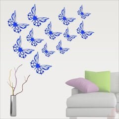 3 Boyutlu Kelebek, Karton Sticker 12 Adet - Metalik Lacivert