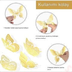 3 Boyutlu Kelebek, Karton Sticker 12 Adet - Metalik Lacivert