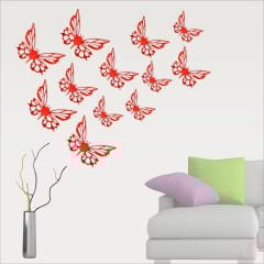 3 Boyutlu Kelebek, Karton Sticker 12 Adet - Metalik Kırmızı