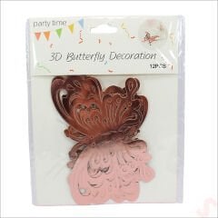 3 Boyutlu Kelebek, Karton Sticker 12 Adet - Metalik Rose Gold